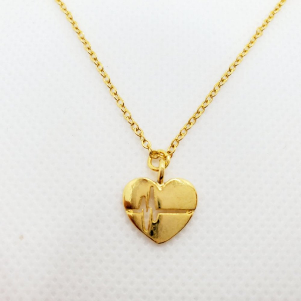 🌹3/$30 NEW Dainty Gold Heart Beat pulse 24K gold plated minimalist necklace